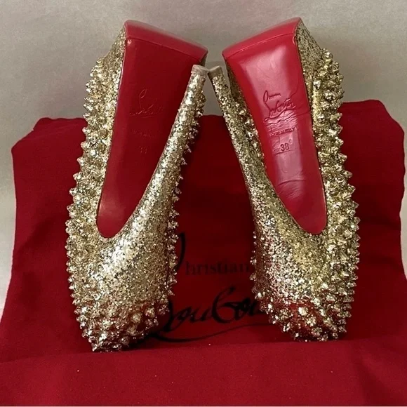 Christian Louboutin “Glitter Specchio” Lady Peep spikes.EU38 140mm 1” platform. - Picture 11 of 11